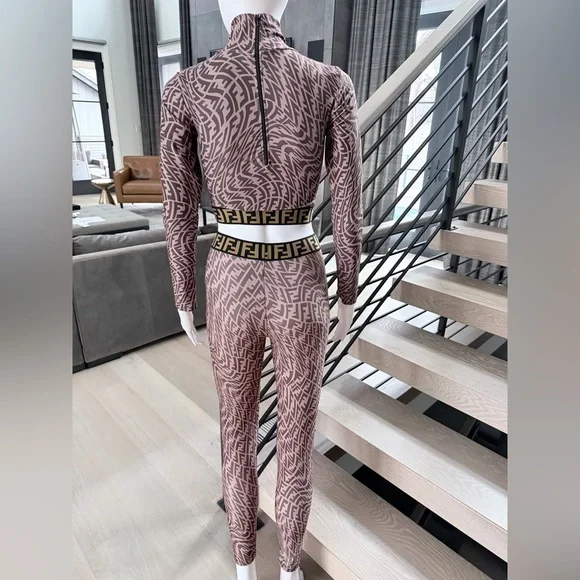 Fendi Geometric Matching Leggings Set - Brown and Black size XS/S - Picture 3 of 16